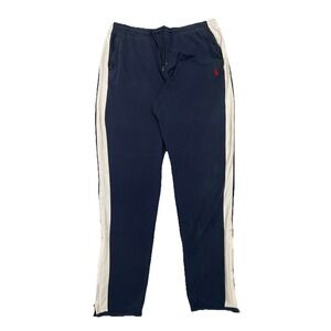 Polo Ralph Lauren Track Pants Men's Large Navy Blue White Side Stripe Ankle Zip